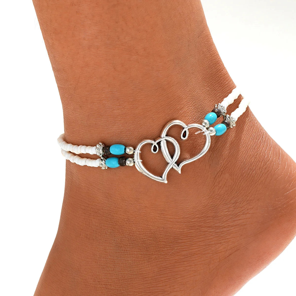 Boho-Perlen-Fußkettchen im Strand-Look mit Muschelanhängern