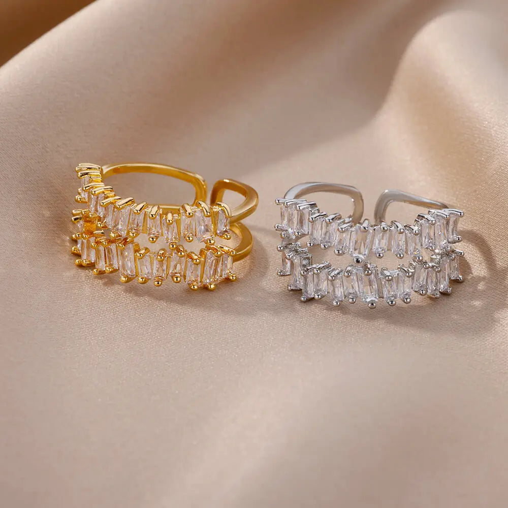Vergoldeter Doppelreihen-Zirkonia-Ring – Eleganz trifft auf modernen Glamour