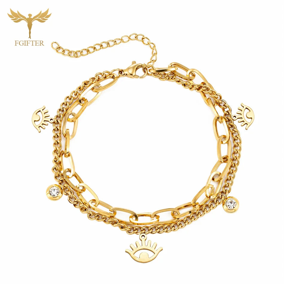 Goldenes Charm-Armband mit Augen- und Kristalldetails