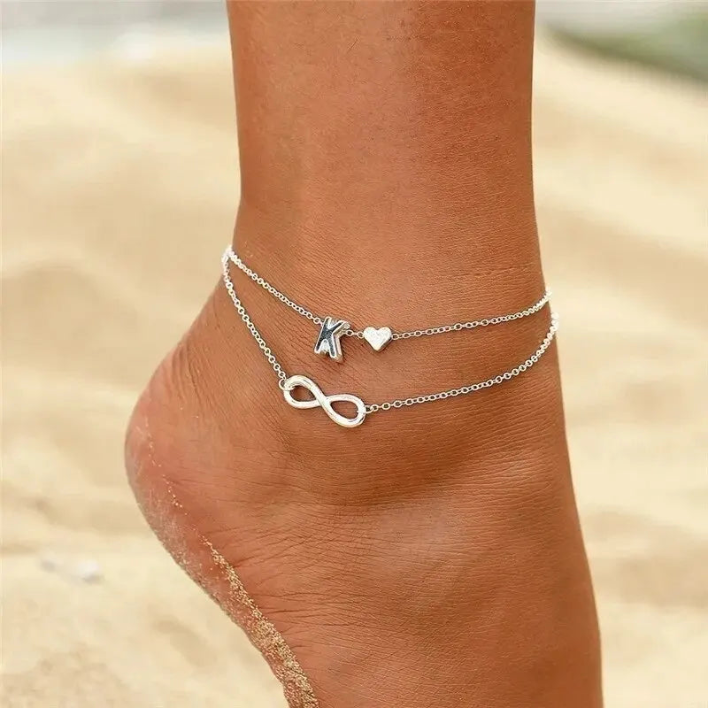 26 Letters Fashion Cross Charm Chain Initials Anklets for Women Sandals Pulsera Tobilleras Letter Pendant Anklet Bracelet Foot